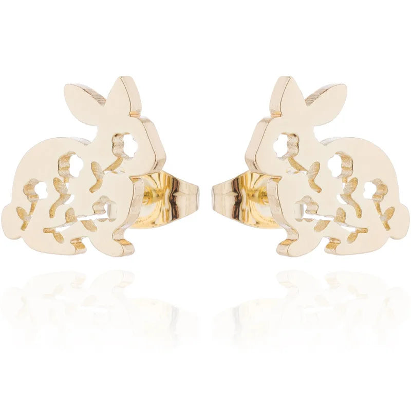 HIPPOP Street Rock Stud Earring Piercings Fashion Stainless Steel Cute Animal Rabbit Earstuds Earrings for Men and Women Gift