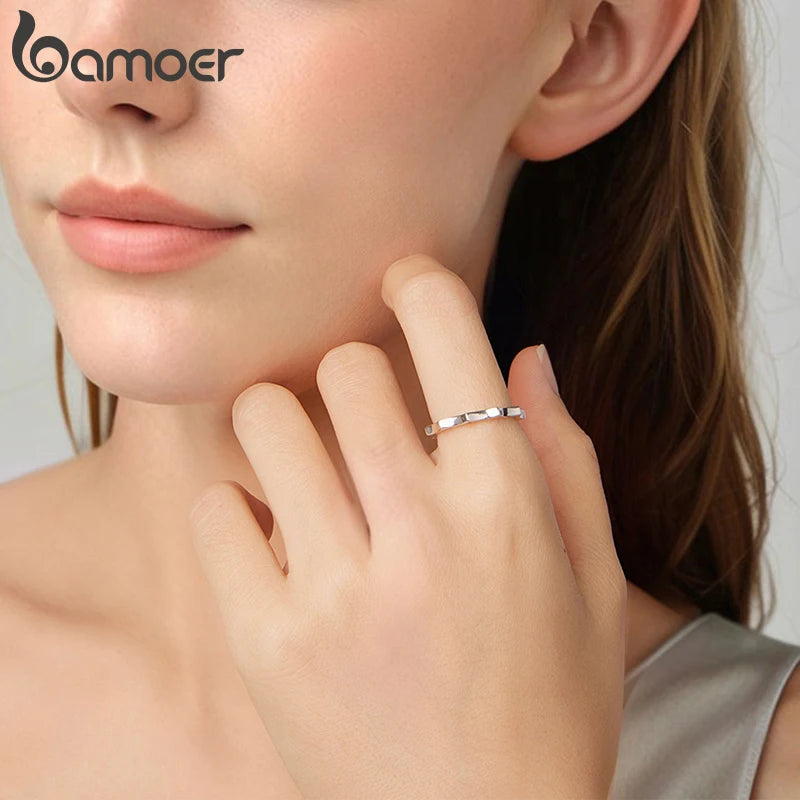 BAMOER 925 Sterling Silver Curved Sun Ring Engraved 'you are my sunshine’ Band Ring Original for Women Simple Statement Gift