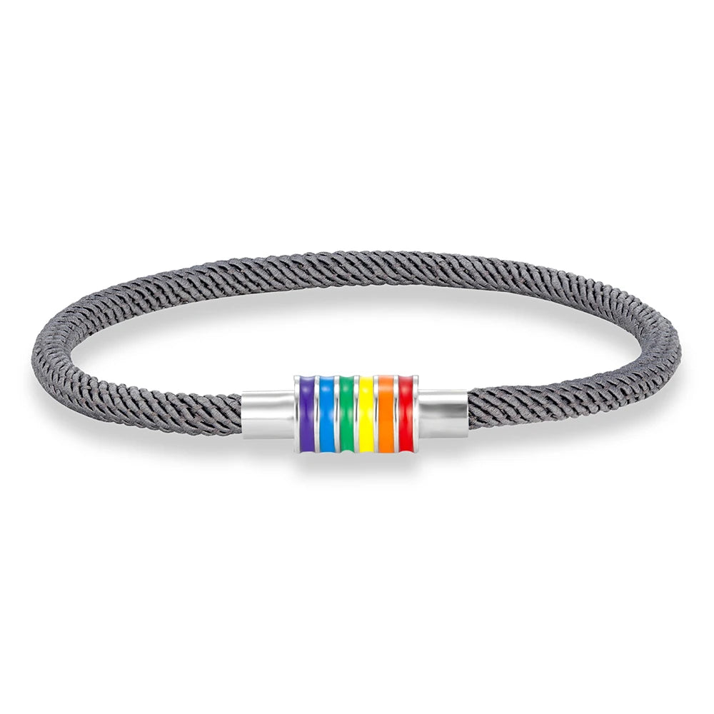 MKENDN Minimalist Rope Bracelet Unisex Stainless Steel Rainbow Clasp Waterproof Natuical Rope Braslet Gift For Lovers LGBT