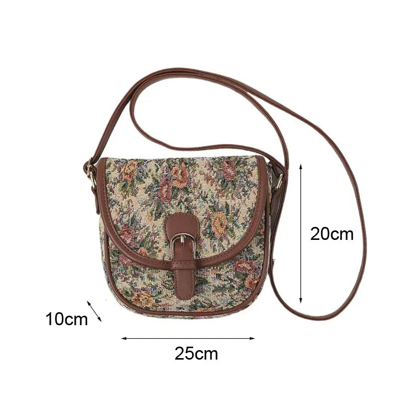 Hylhexyr Shoulder Handbag Literary Saddle Bag Retro Flower Cotton Linen Canvas Tote Female Small Crossbody Bags