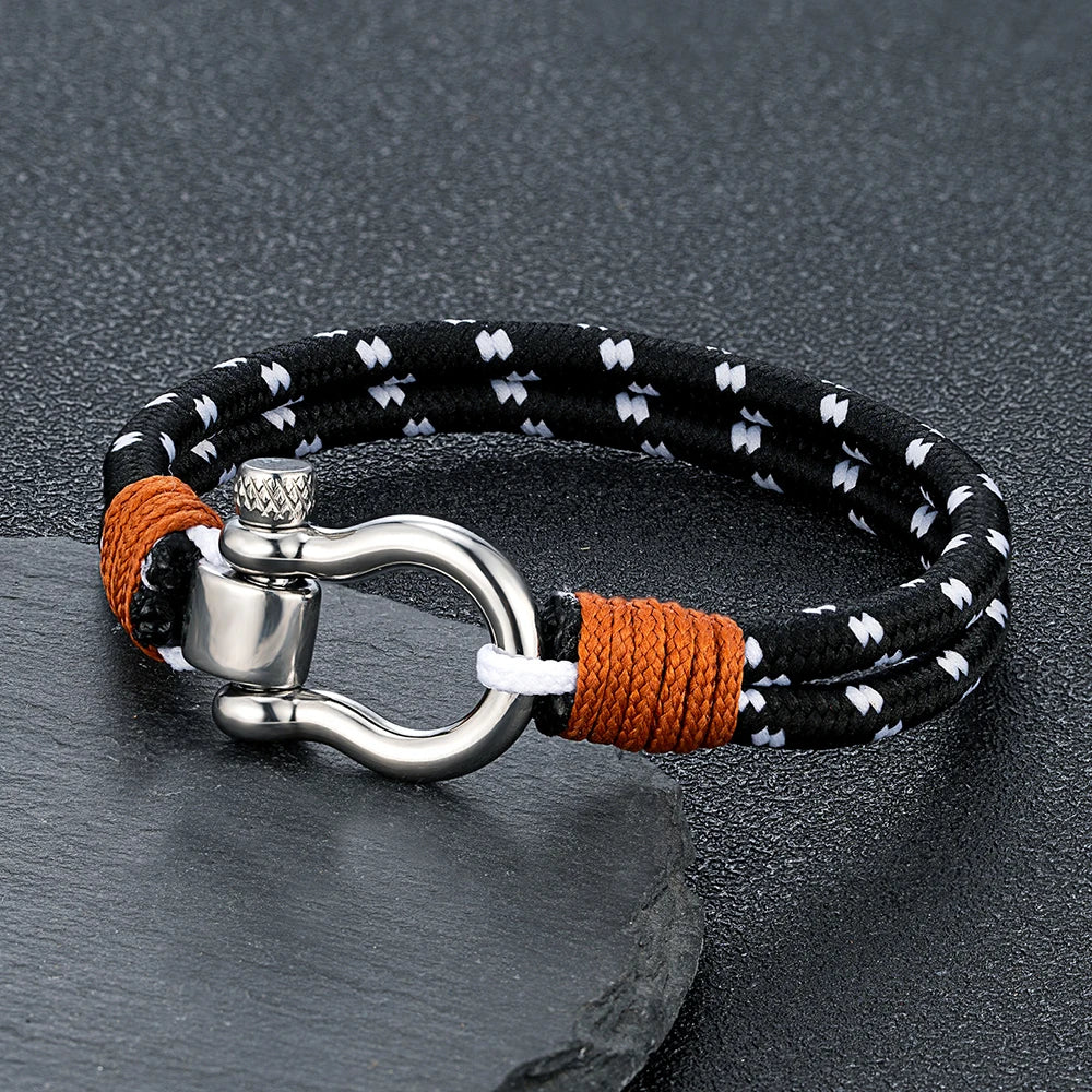 MKENDN Anchor Bracelet Double Strand Rope With Stainless Steel Shackle Clasp Wrap Bangle Unique Sailing-Inspired Gift for Men