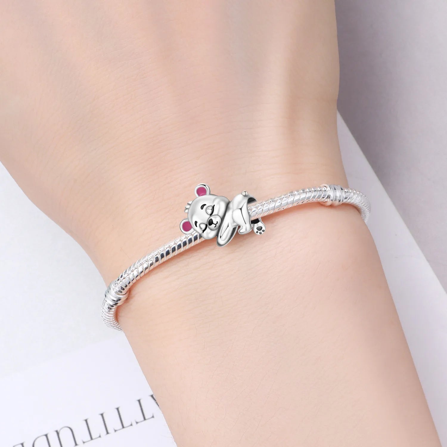 PANPOKI 925 Sterling Silver Sleeping Teddy Bear Animal Beads Original Pendants Bracelet Charm Jewelry Party DIY Trendy Gifts