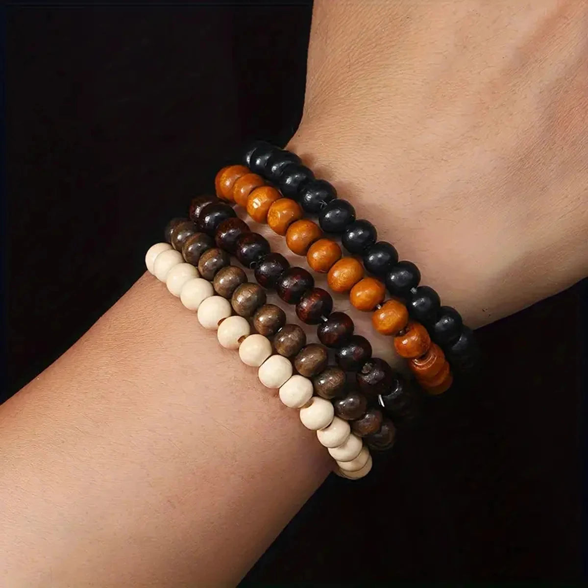 5 Pcs/Set Retro Multi -Color Wooden Beads Multi -Layer Men And Couple Bracelets
