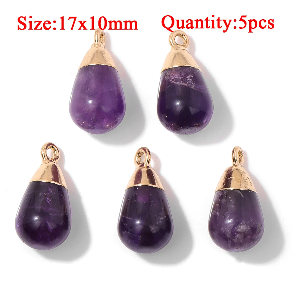 Wholesale Natural Amethyst Pendant Connector Reiki Hexagon Sun Bag Sun Stone Charm For Handmade Women Necklace Bracelet Jewelry