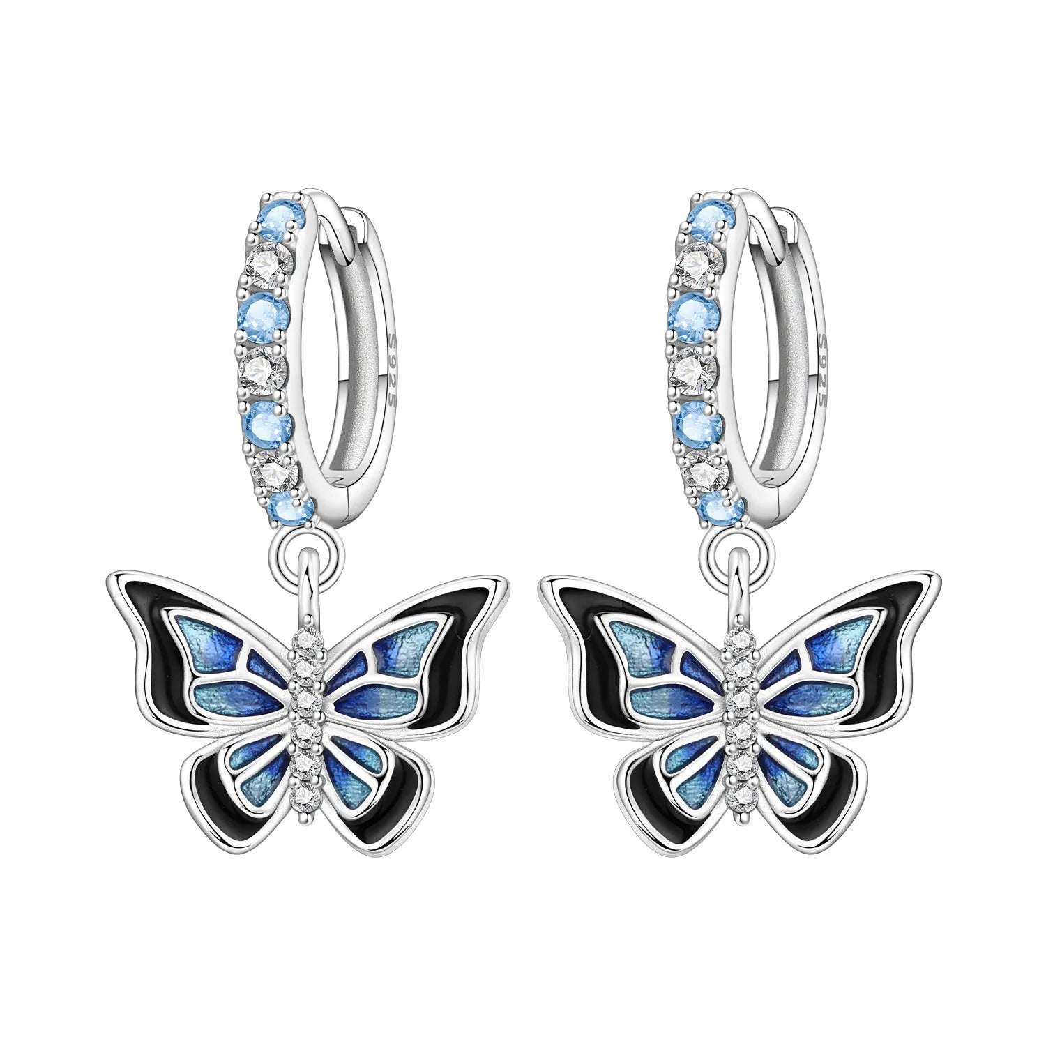 PANPOKI 925 Sterling Silver Sparkling Blue Snowflake Earrings Series Drop Earrings For Women Party Gifts Trendy Jewelry