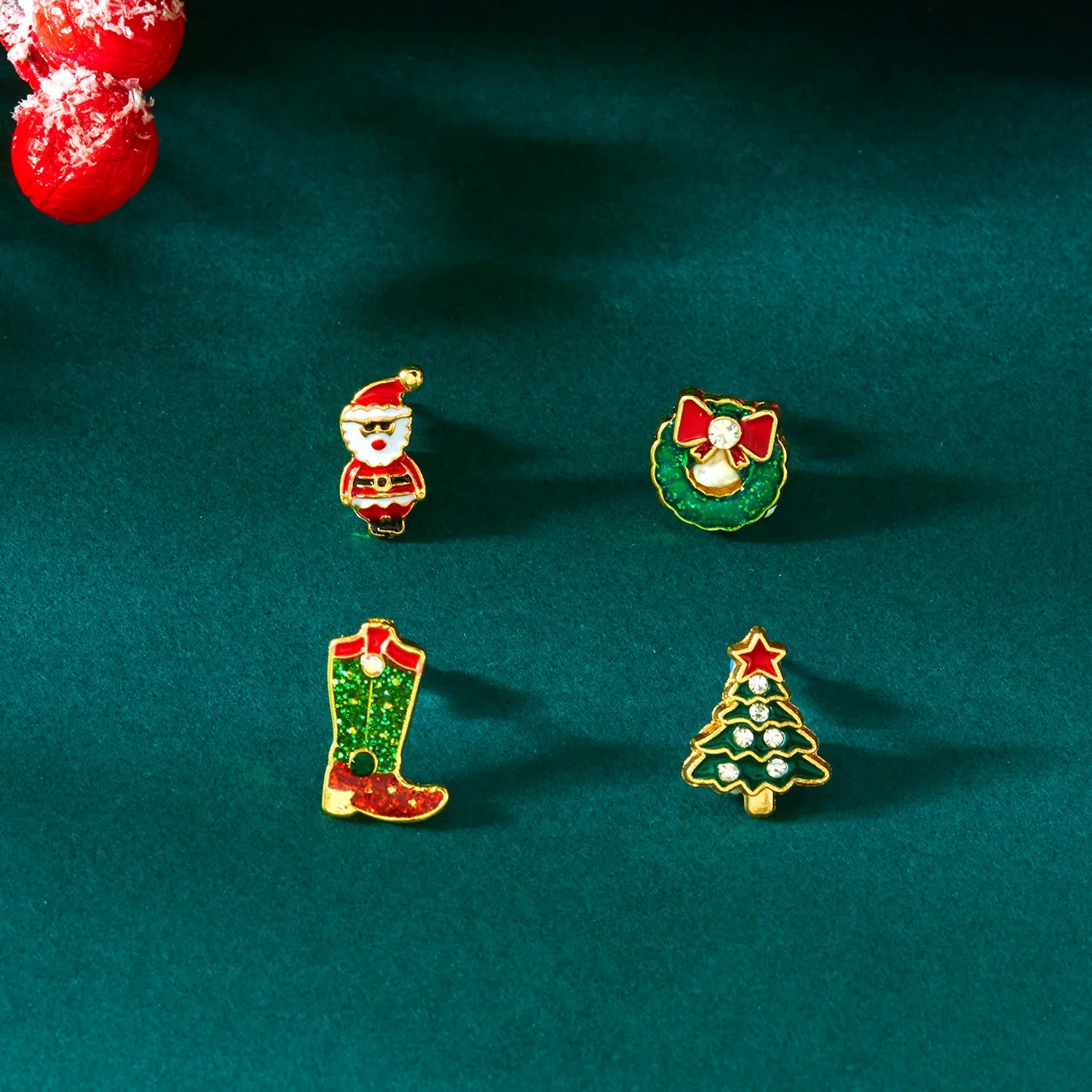 4 Pcs Cute Christmas Small Earrings for Women Trendy Santa Claus Xmas Tree Elk Bell Snowman Stud Earrings Party Daily Jewelry