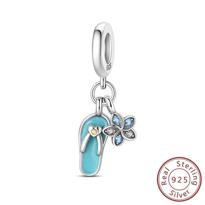 100% 925 Sterling Silver Tortoise Starfish Coconut Luminous Ocean Surfing Charms Beads Fit 925 Original Bracelets DIY Jewelry