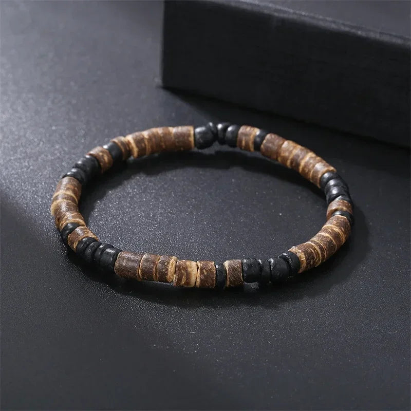 New Simple Men Natural Coconut Shell Bead Bracelet Vintage Meditation Wooden Braclet Healing Braslet Handmade Pulsera Homme