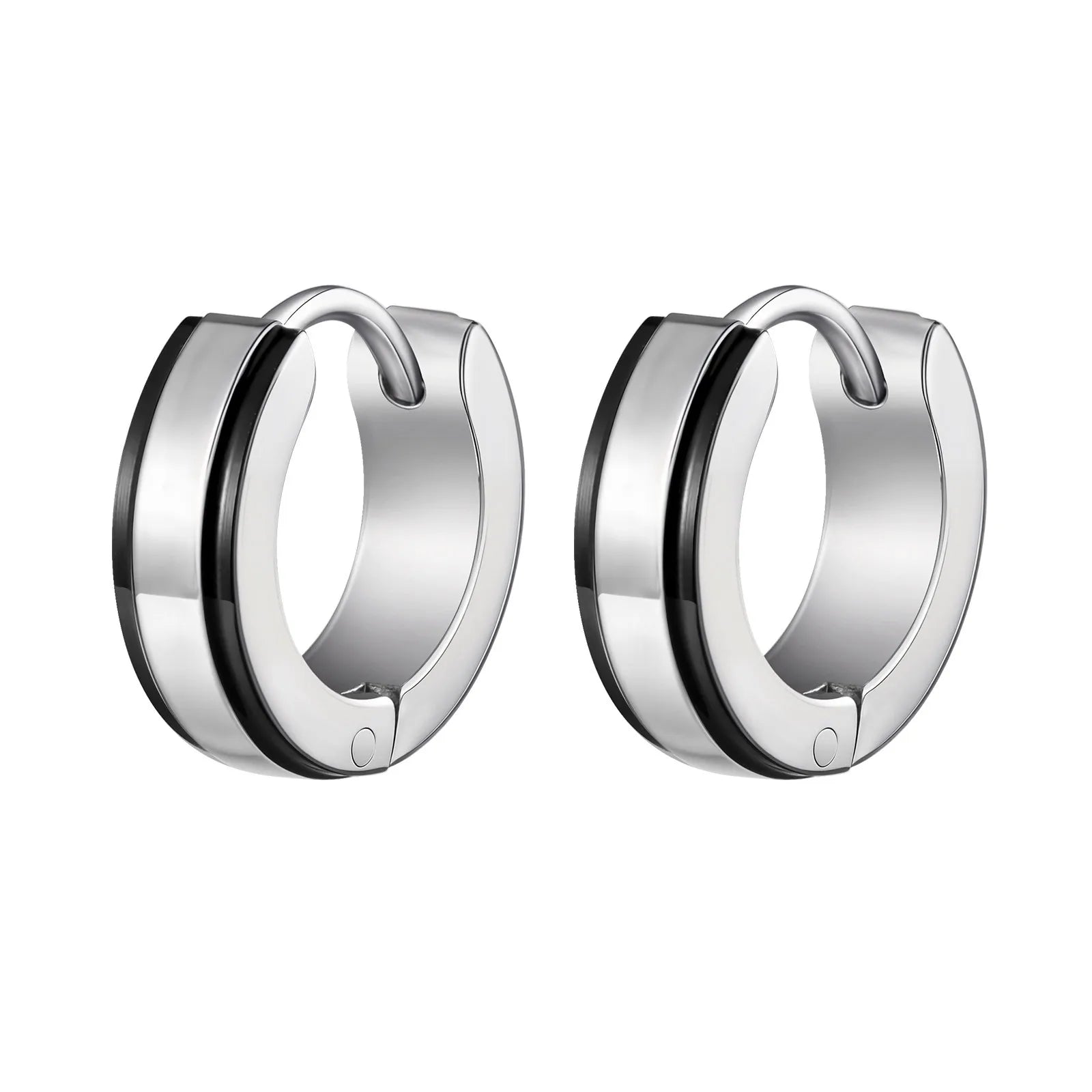 Boucles d'oreilles créoles simples Vnox, style Huggies avec bordure noire, étanches, en acier inoxydable, pour femmes et hommes.