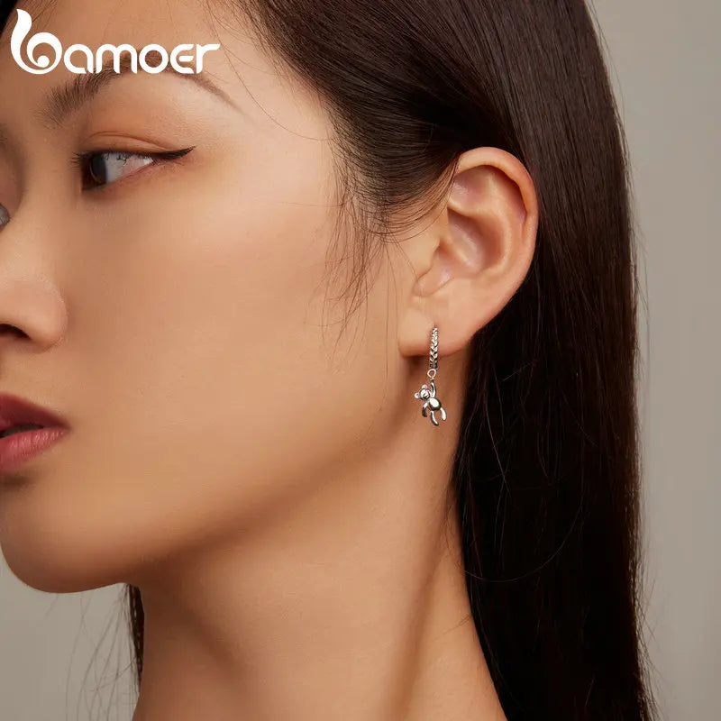 Sterling Silver Braided Texture Twisted Ear Buckles Silver Bear Drop Earrings for Women Christmas Gift Jewelry - Madeinsea©