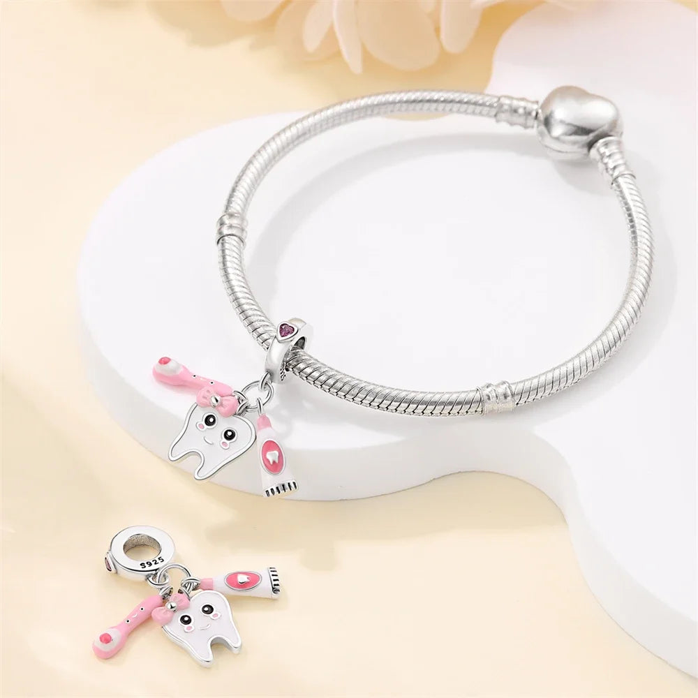 925 Sterling Silver Career Series- Doctor Teacher Art Music Charm Bead Fit Original Bracelet for Women Jewelry Making