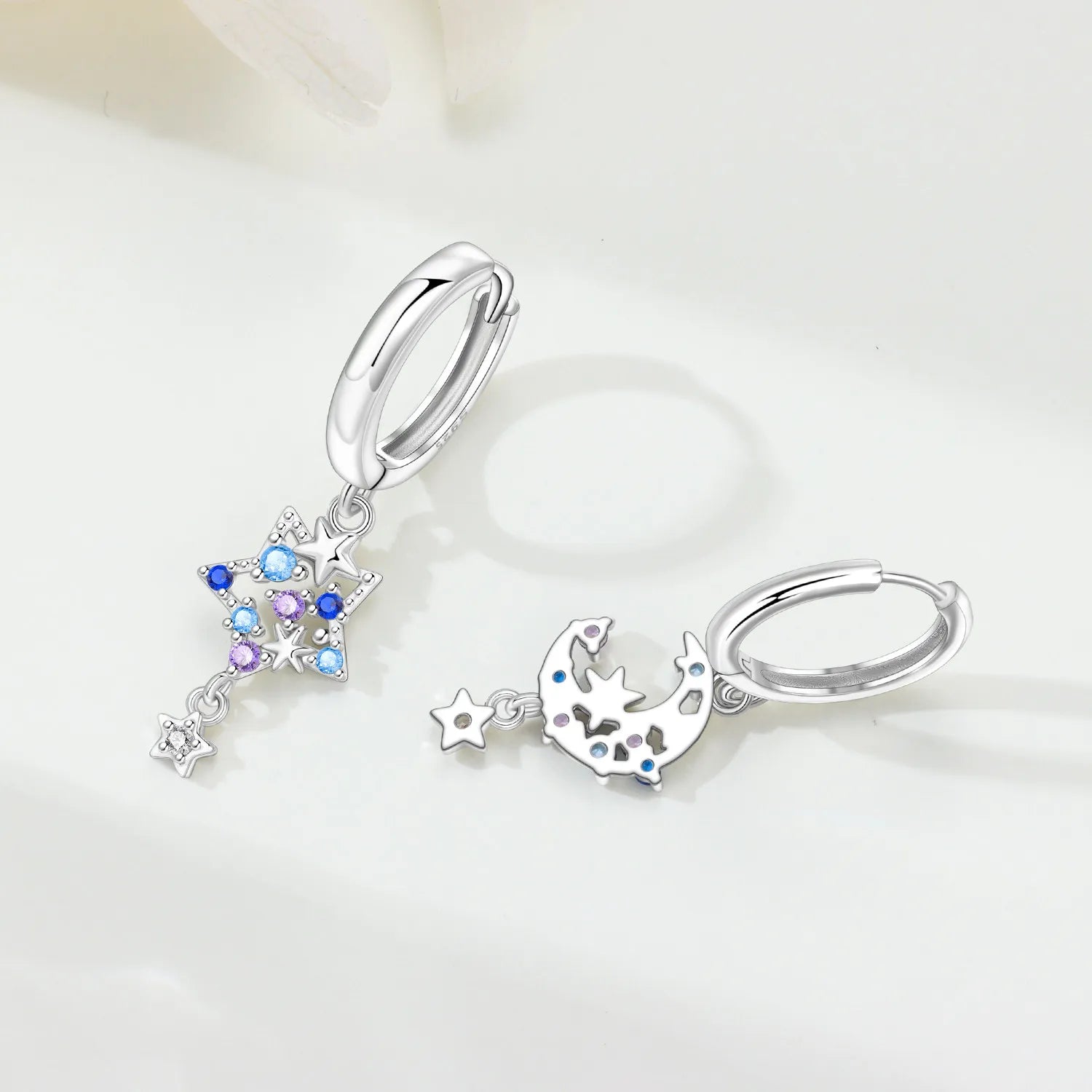 PANPOKI 925 Sterling Silver Starry Moon Shining Earrings Original Jewelry Drop Earrings Jewelry Party Anniversary Trendy Gifts