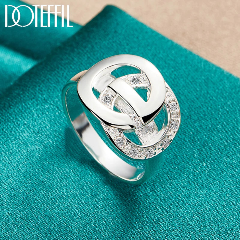 DOTEFFIL 925 Sterling Silver O Round AAA Zircon Ring For Woman Wedding Engagement Charm Party Jewelry