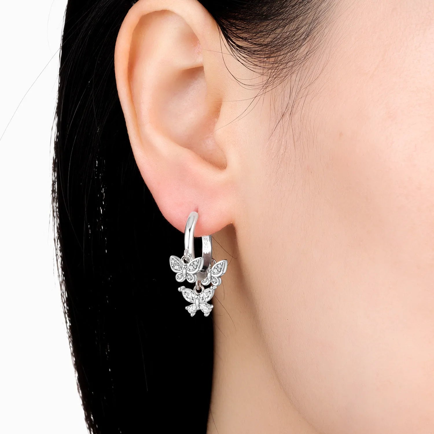 PANPOKI 925 Sterling Silver Sparkling Butterfly Insect Drop Earrings Women Earrings Charm Fashion Versatile Party Jewelry Gifts