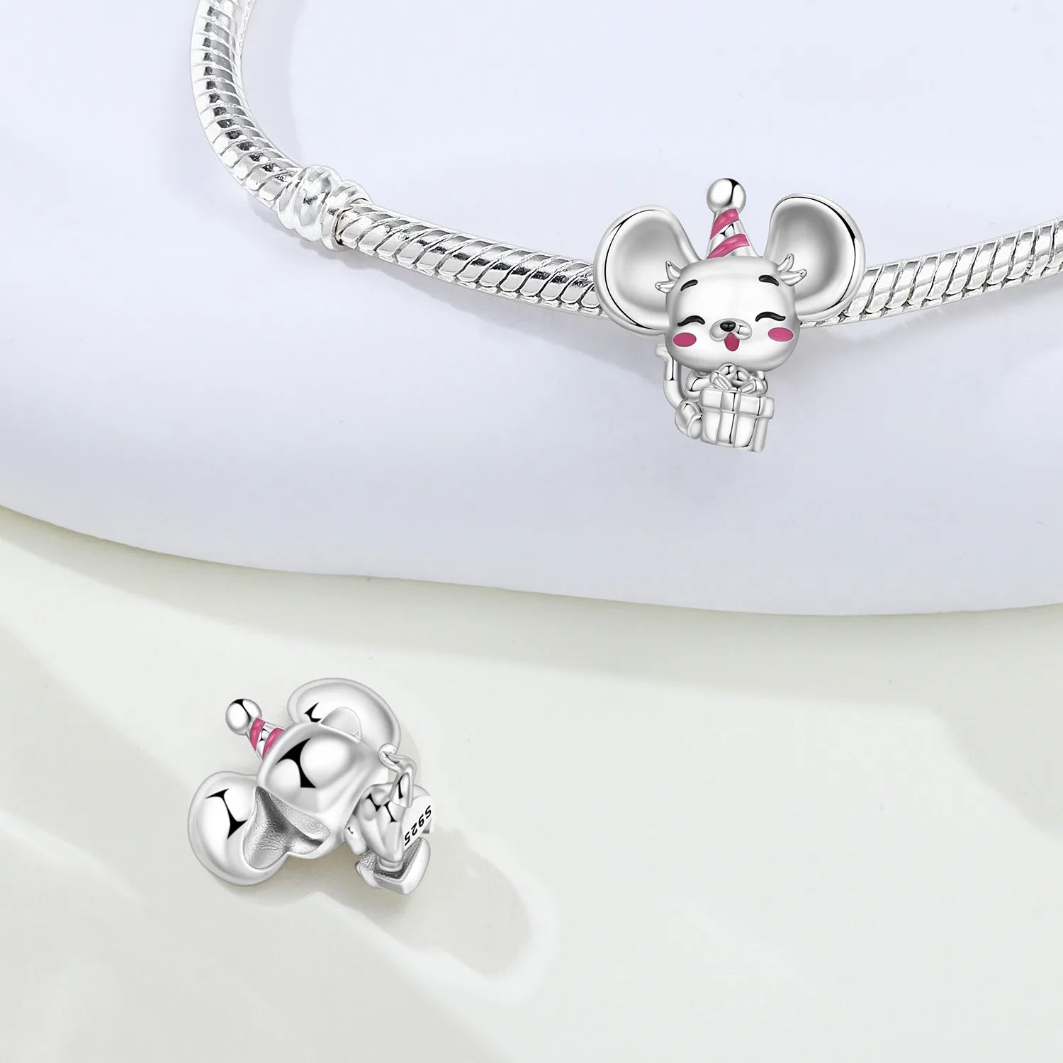 PANPOKI 925 Sterling Silver Cute Mouse Animal Beads Original Pendants Bracelet Charm Jewelry Party DIY Trendy Gifts