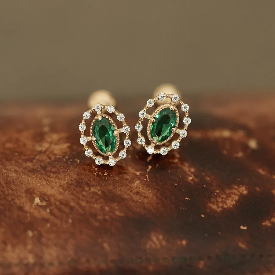 925 Sterling Silber vergoldet 14 Karat Gold Retro grüne Zirkon Ohrringe für Frauen Exquisite Party Schmuck Geschenke