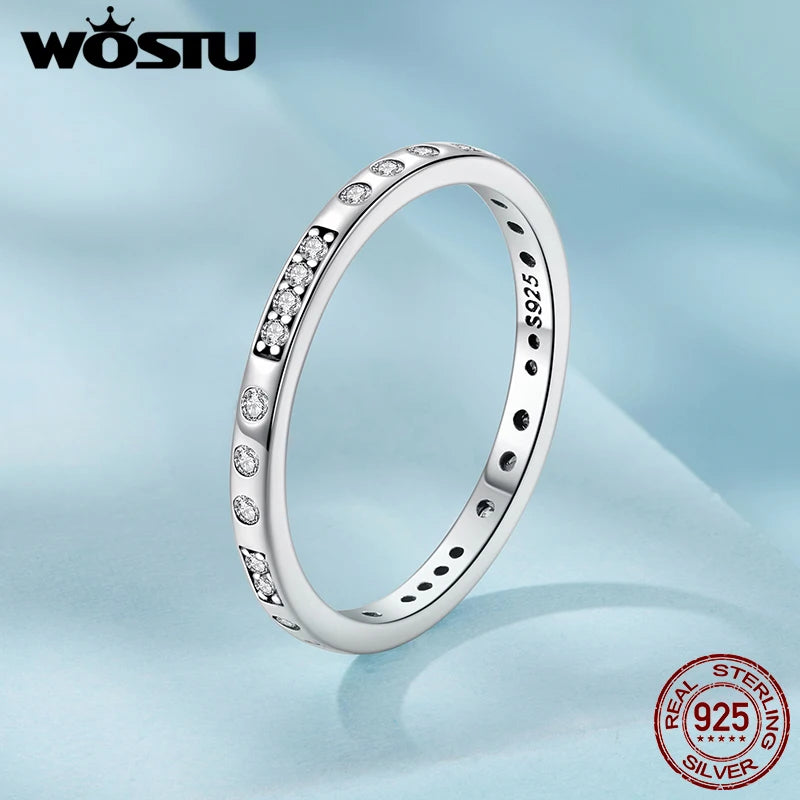 WOSTU 925 Sterling Silver I Love You Morse Code Ring For Women , Shiny AAA Zircon Promise Rings Anniversary Jewelry Gift