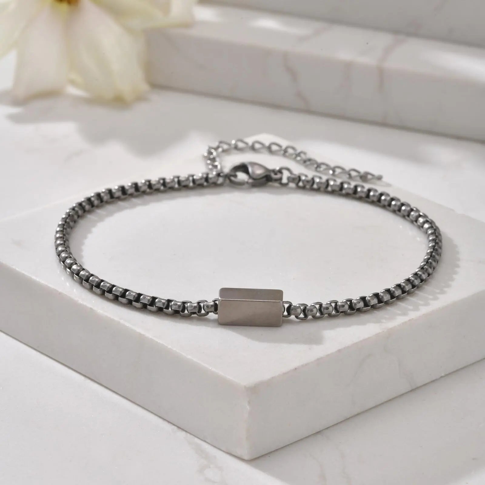 Vnox Waterproof Stainless Steel Tube Charm Bracelets for Men Dad,Adjustable 3mm Box Link Chain Bracelet, Fashion Jewelry