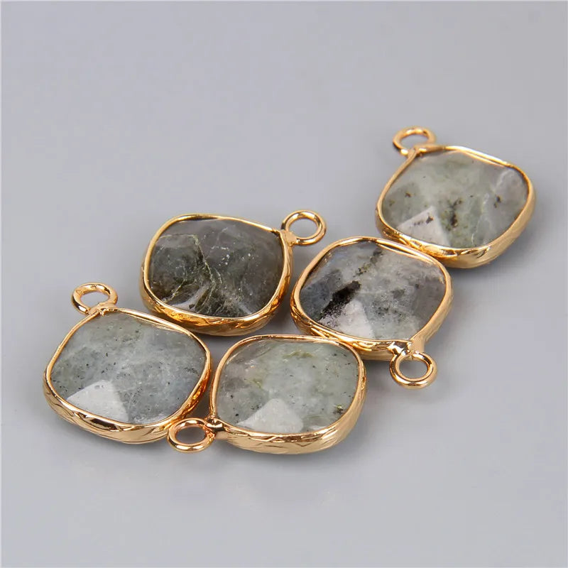 14MM Natural Stone Connector Pendant Agat Quartzs Rhombus Shape Faceted Charms  For Jewelry Making Necklace Bracelet Accessories