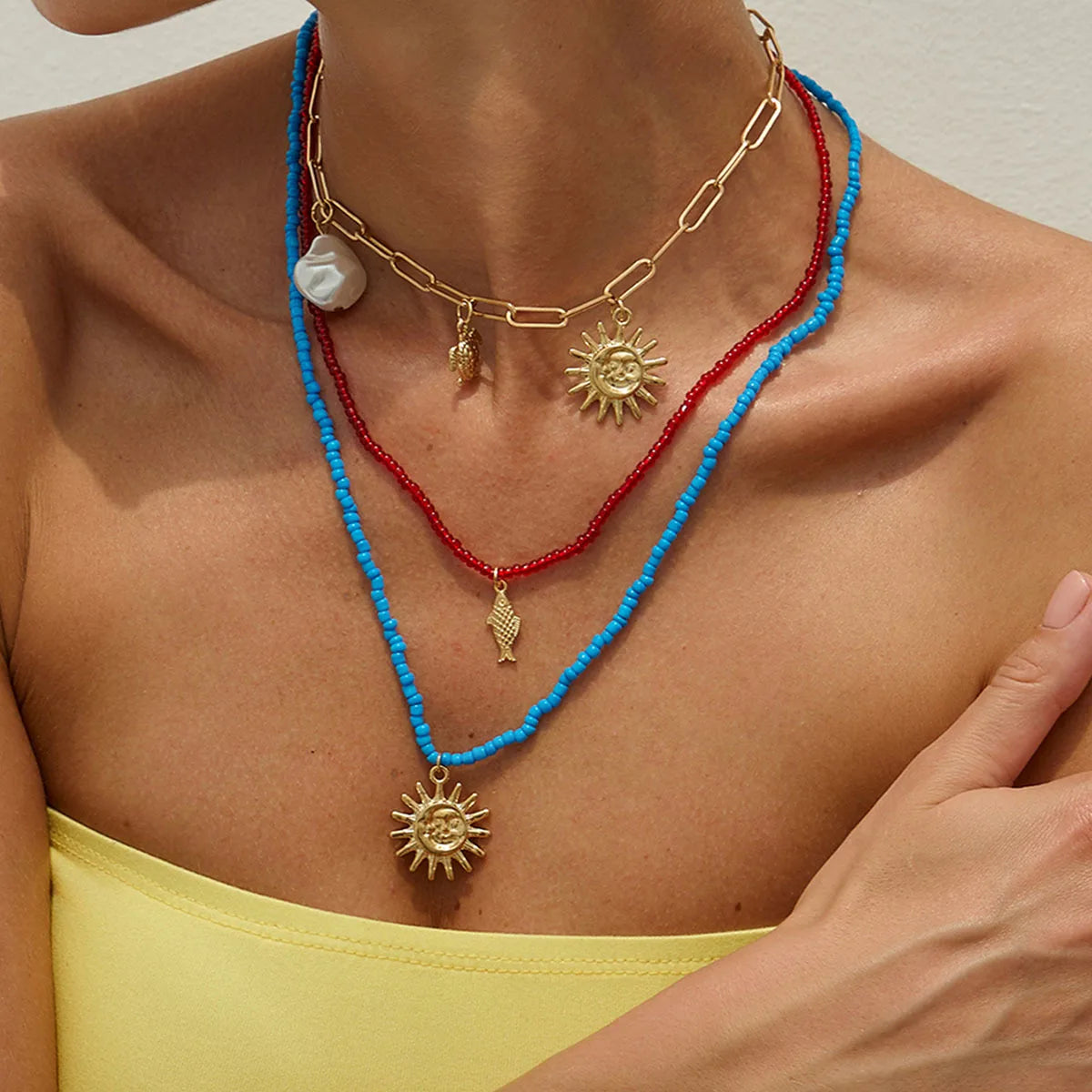 Beach Vacation Style Fish Tail Fan Shell Small Flower Necklace