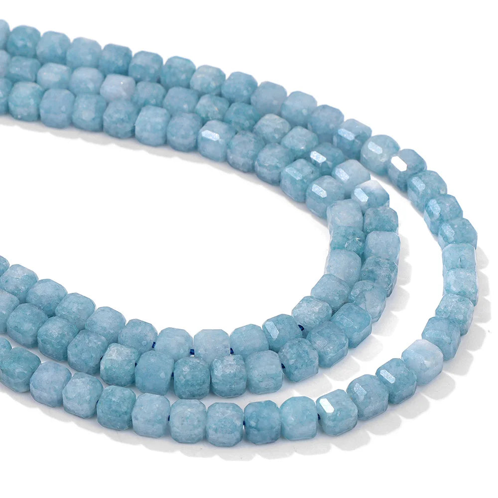Natural Blue Chalcedony Square Shape Stone Bead 5MM Faceted Aquamarine Loose Spacer Beads For Jewelry Making DIY Accessories