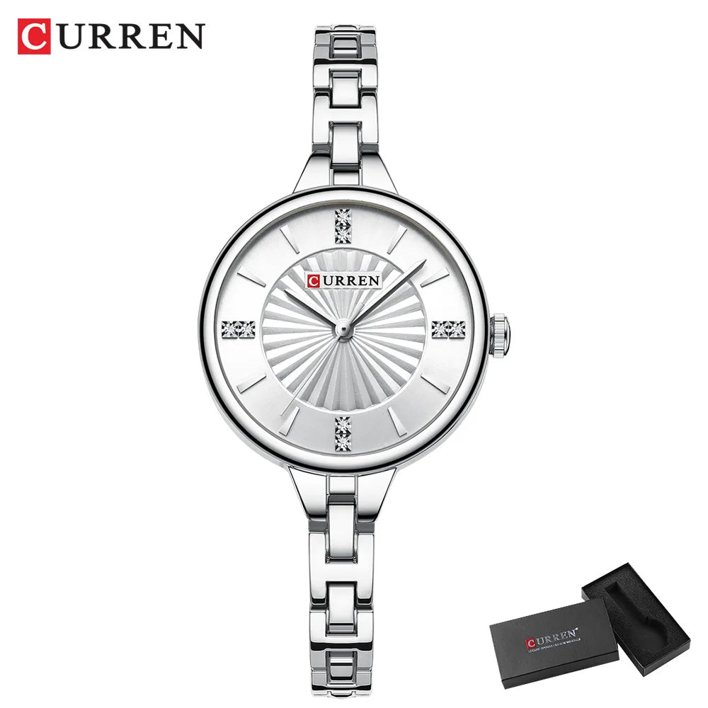 CURREN Luxurious and Elegant Round Dial with Stainless Steel Bracelet Fashion Dress Quartz Watches for Women