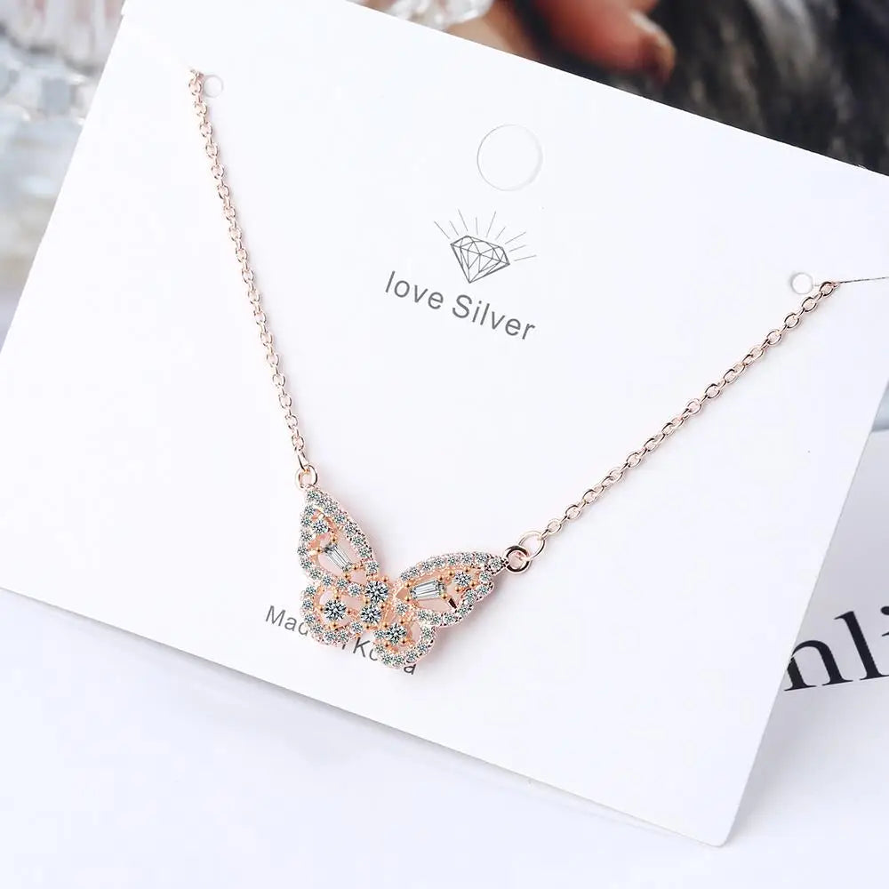 Moissanite Necklace 925 Sterling Silver Cute Butterfly Pendant Necklaces for Women Moissanites Diamond Neck Jewelry Gift
