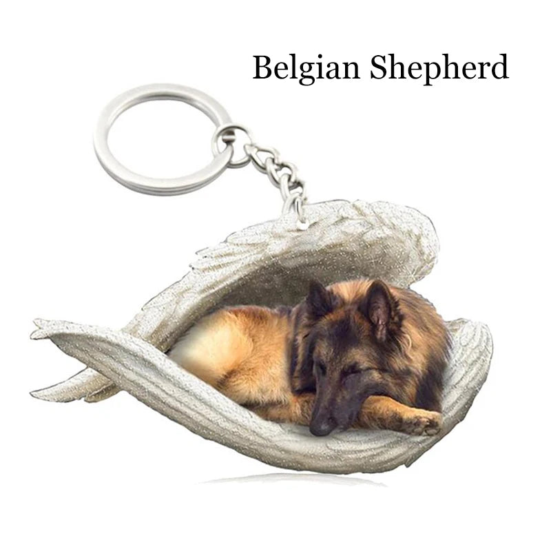 100 Style Cut Dog Sleeping Angel Pendant Bag Keychain Car Keychain Keyring Animal Pet Jewelry Boyfriend Girls Gift Accessories