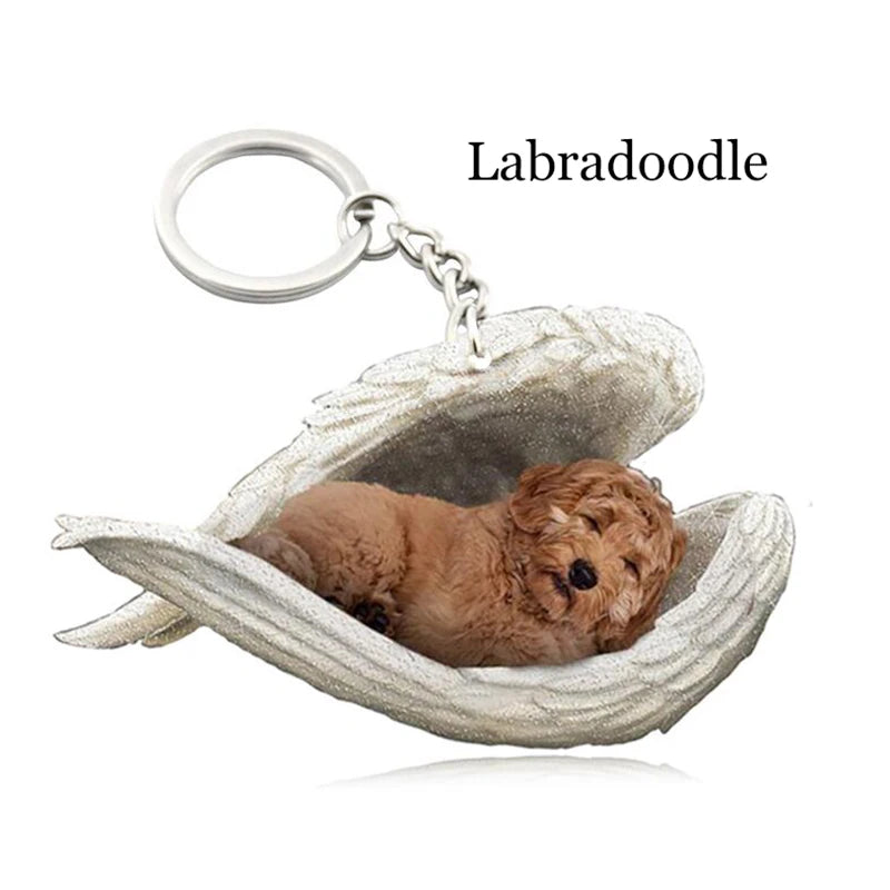 100 Style Cut Dog Sleeping Angel Pendant Bag Keychain Car Keychain Keyring Animal Pet Jewelry Boyfriend Girls Gift Accessories