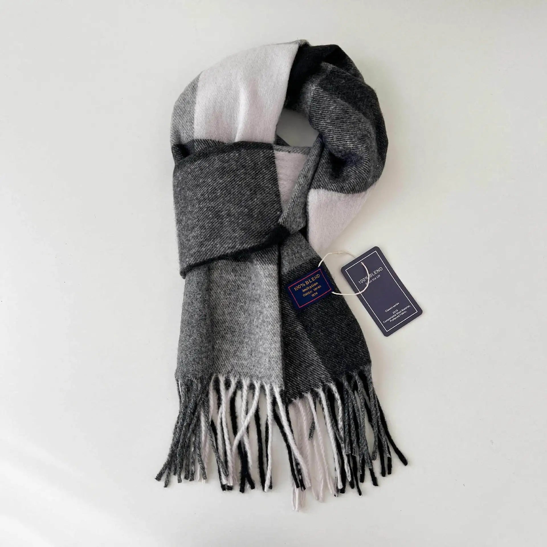 Korean Style Tassel Patchwork Plaid Scarf Women's Fashion Versatile Neck Protection Warmth Cold Resistance Winter New Arrival