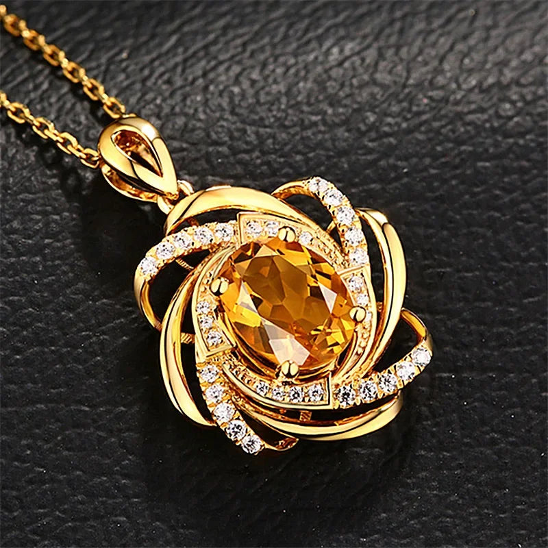 Real 18K Gold 2 Carats Topaz Pendant Women Luxury Yellow Gemstone 18 K Gold Necklace Crystal Jewelry Pendant Womens Accessoires - Madeinsea©