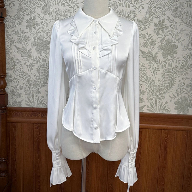 Victorian Gothic Lolita Shirts Women Japanese Vintage Y2k Ruffles Gigot Sleeve Slim Blouses Female Elegant Sweet Princess Shirts - Madeinsea©