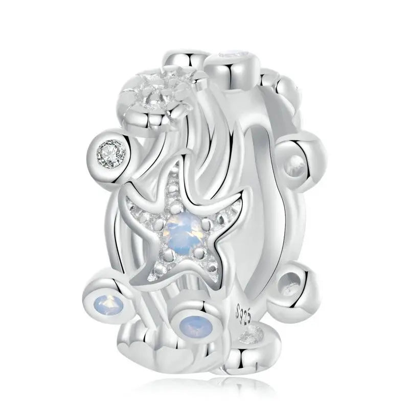 WOSTU 925 Sterling Silver Sunflower Silicone Spacer Beads Zircon Clip Charms Turtle Safty Chains Fit Original Bracelet Necklace