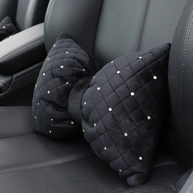 1PC Quality Diamond Bowknot Car Neck Pillow Rhinestone Auto Headrest Seat Support Waist Pillows Crystal Car Interior Accessories - Madeinsea©