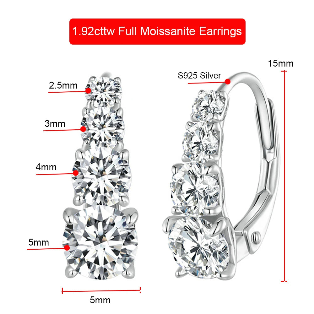 Serenity 1.92ct 8 Stones D Color Moissanite Hoop Earrings For Women Anniversary Gift S925 Sterling Silver Stud Ear Fine Jewelry