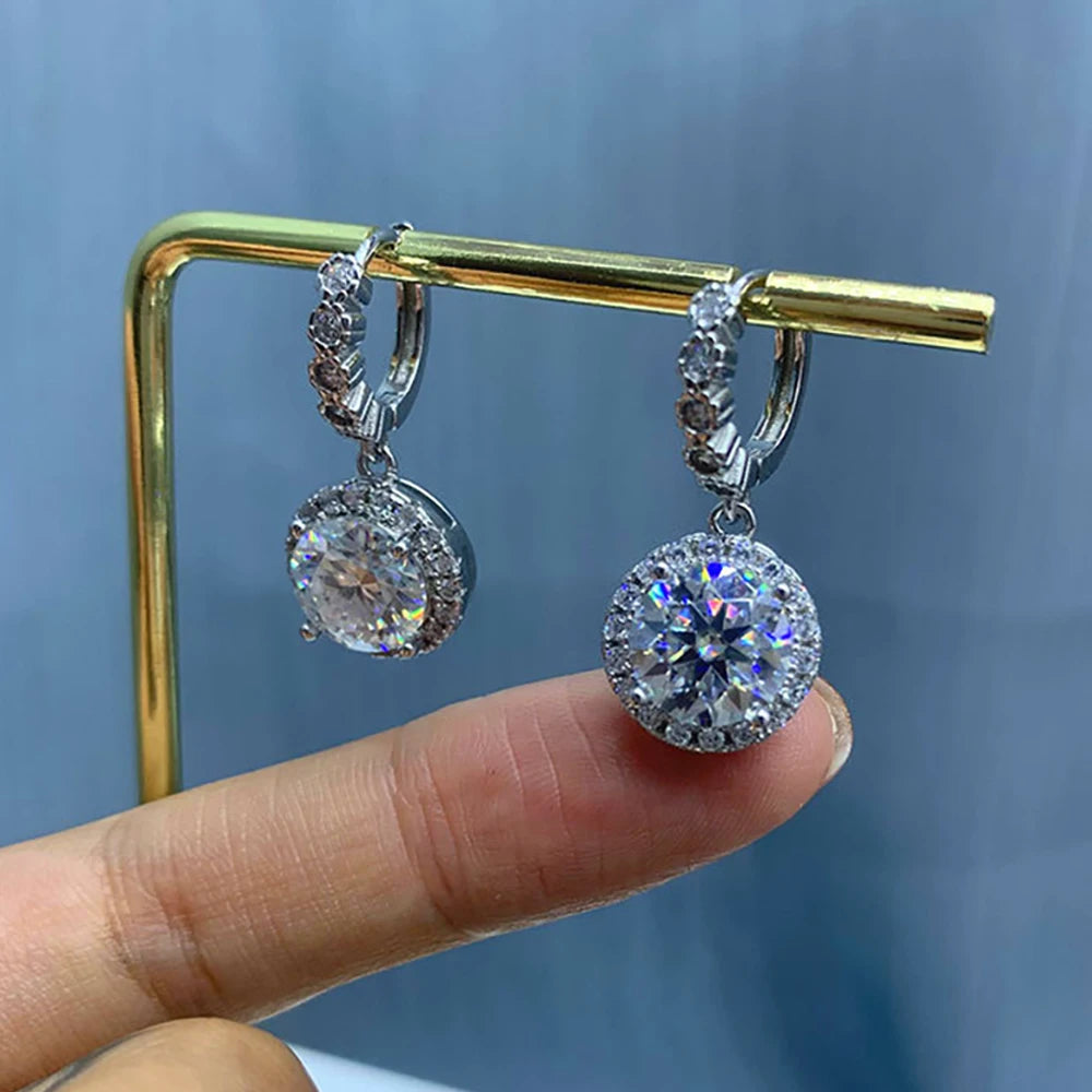 Serenity 1ct 2ct 3ct Moissanite Earrings For Women Wedding Gift S925 Sterling Silver Round Bag Drop Earrings Jewelry Plated 18K
