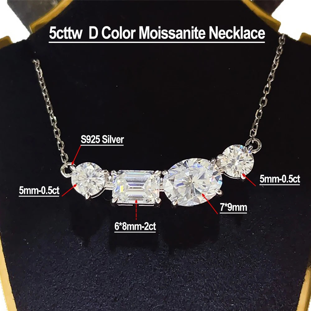 Serenity 5cttw D Color Moissanite Pendant Necklace for Women 100% S925 Sterling Silver Plated 18K Lab Diamond Neck Chain Jewelry - Madeinsea©