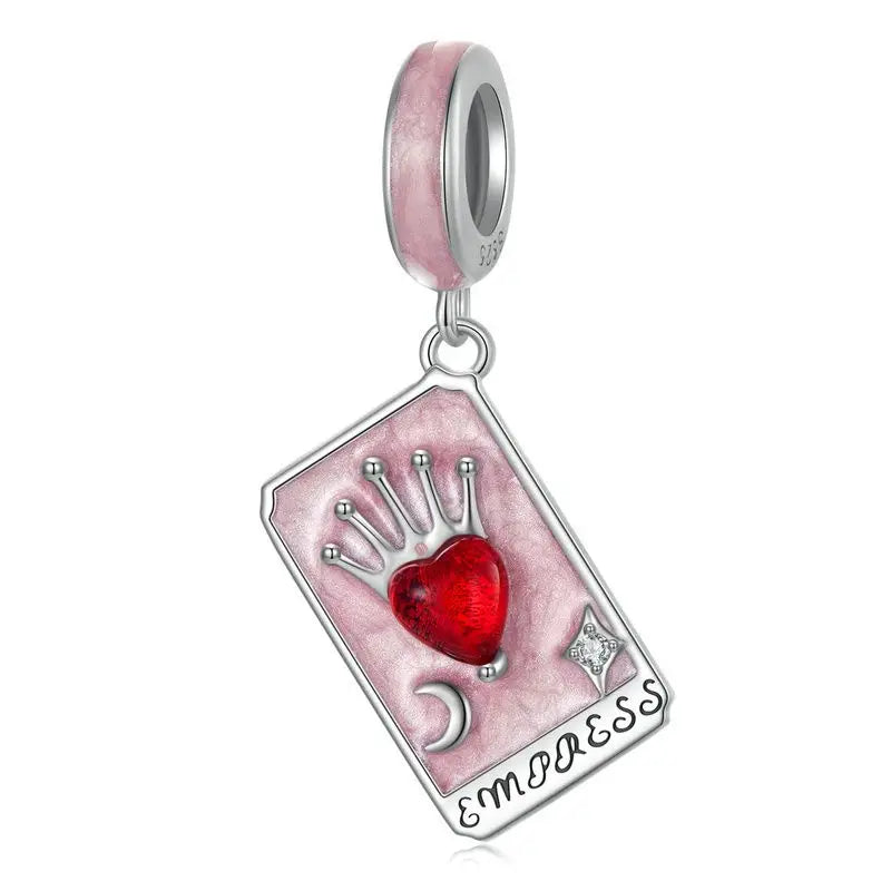 WOSTU 925 Sterling Silver Colorful Tarot Cards Charm Pendent Magic Star Moon Sun Lover Bead Fit DIY Bracelet Necklace Women Gift