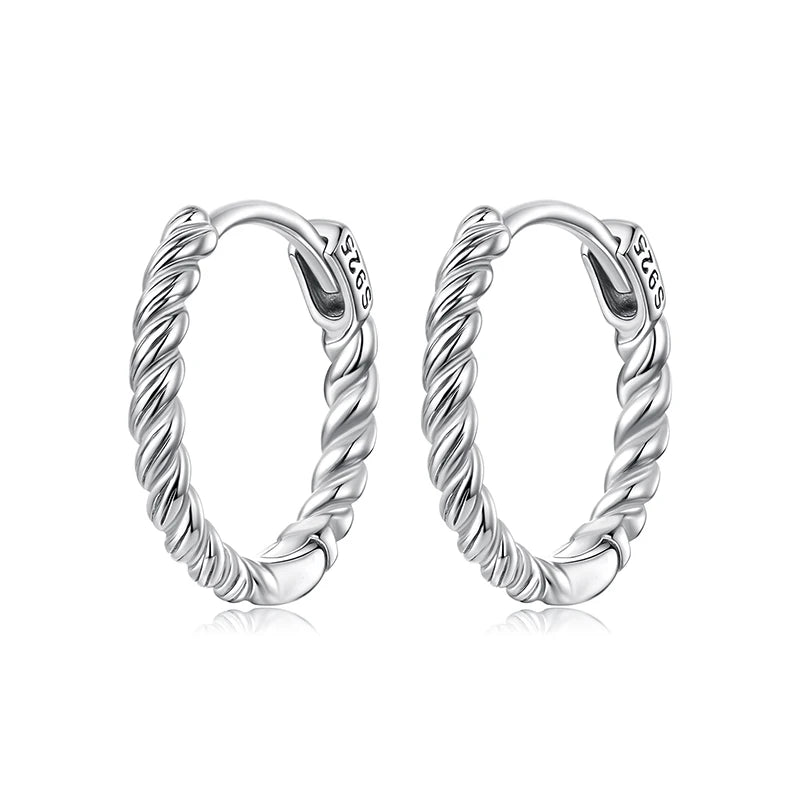 BAMOER 925 Sterling Silver Twisted Hoop Huggies Earrings for Women Oxidized Vintage Circle Ear Cuff for Women Retro Jewelry Gift