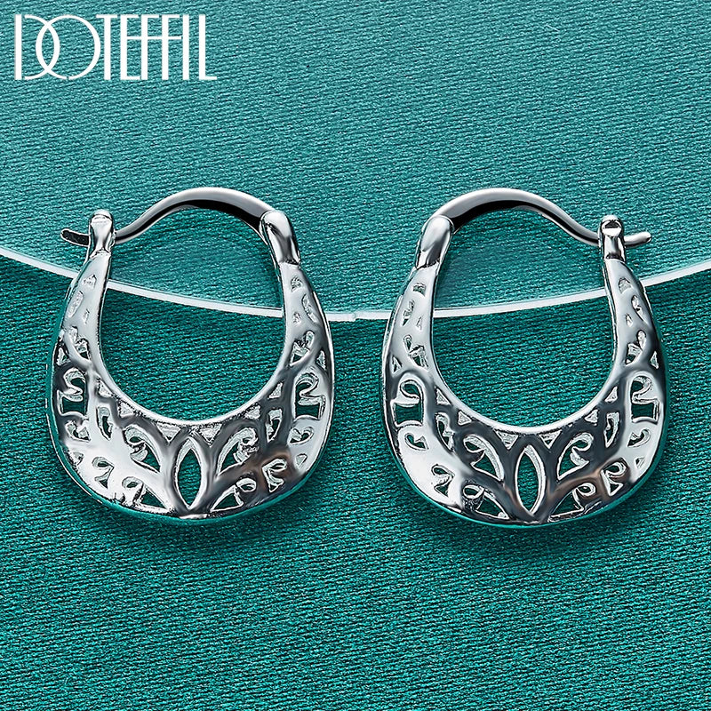 DOTEFFIL 925 Sterling Silver Hollow Flower Hoop Earring Woman Party Gift Fashion Charm Wedding Engagement Jewelry