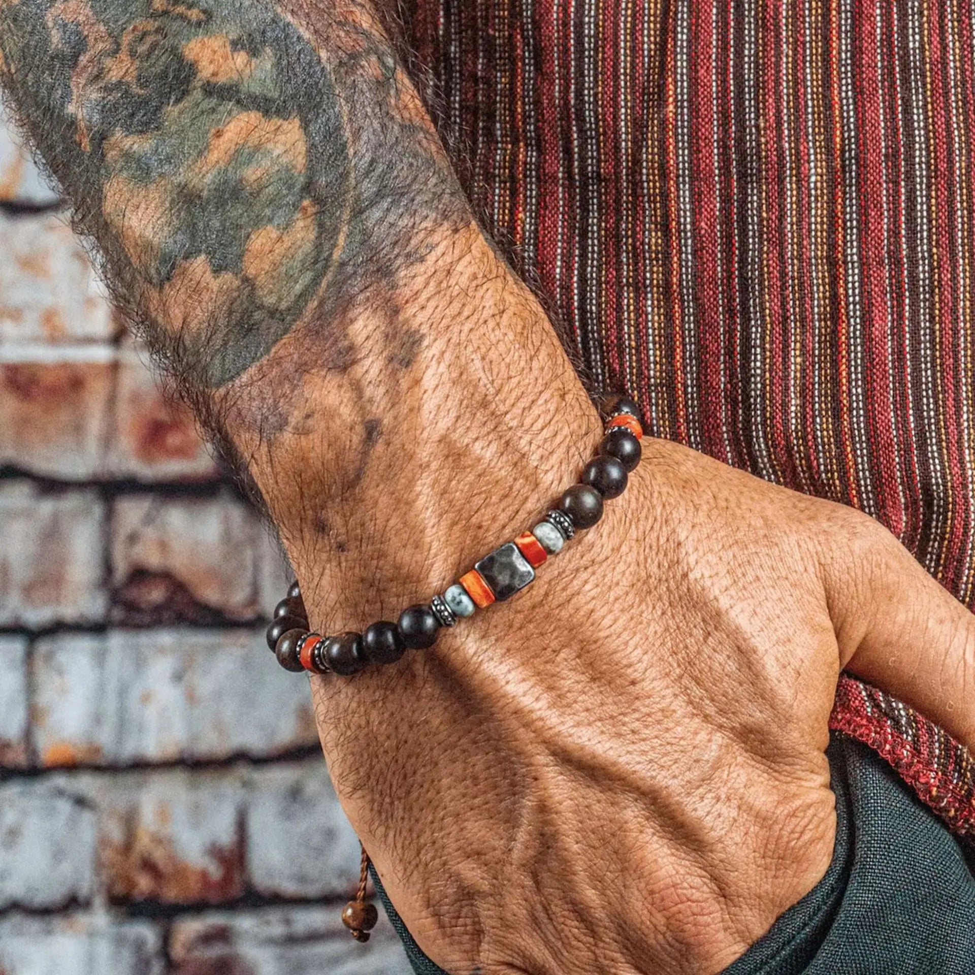 1PC Vintage Male Tribal Coconut Shell Wooden Beaded Bracelet for Men Lava Stone Bracelet Man Jewelry Gift for Him