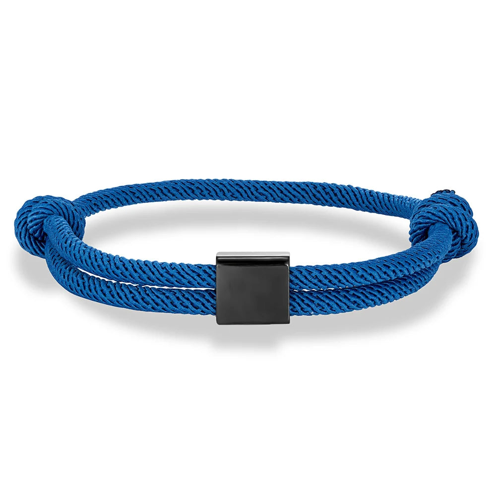 MKENDN Customize Stainless Steel Square ID Bracelets For Women Men Custom logo Name Engrave Text Adjustable Rope Bracelet Jewelr