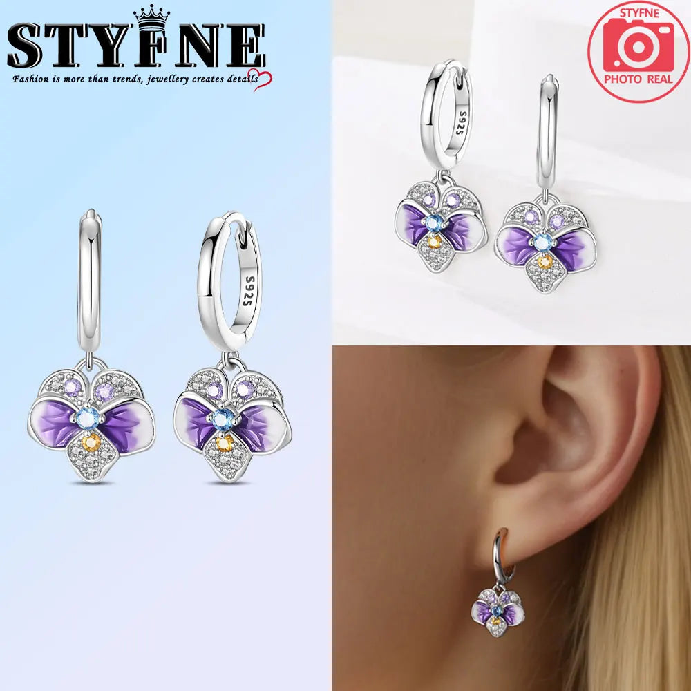 925 Sterling Silver Plants and Insects  Drops Earrings Little Green Leaves and Fireflies Earrings Suitable for Women's Jewelry