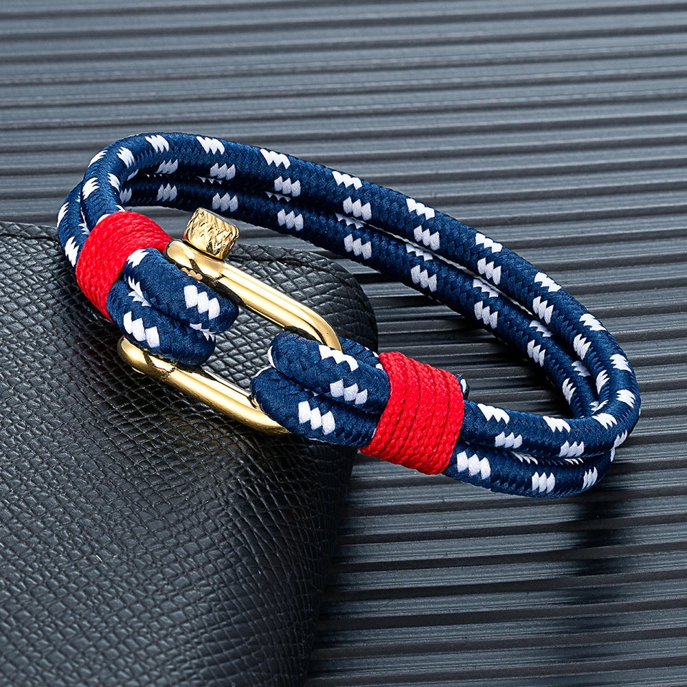 MKENDN Men Women Gold Plated Stainless Steel U shape Survival Bracelet Outdoor Camping Rescue Emergency Shackle Rope Bracelet