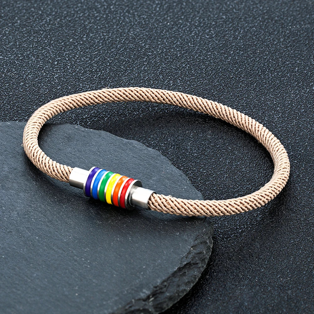 MKENDN Minimalist Rope Bracelet Unisex Stainless Steel Rainbow Clasp Waterproof Natuical Rope Braslet Gift For Lovers LGBT