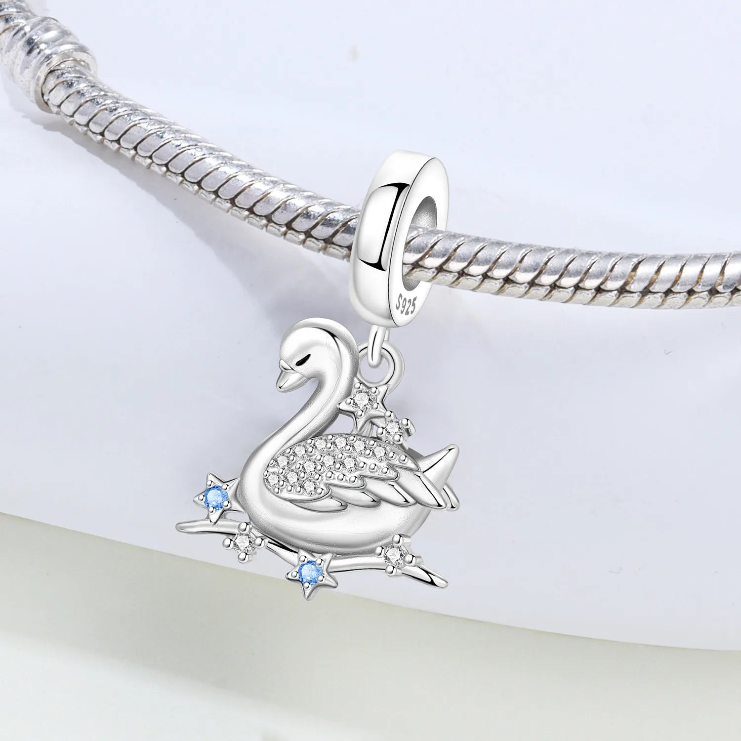 PANPOKI 925 Sterling Silver White Swan Animal Pendant Beads Original Pendants Bracelet Charm Jewelry Party DIY Trendy Gifts