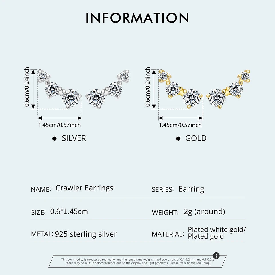 BAMOER 925 Sterling Silver Crawler Earrings CZ Arrow Ear Climber Geometric Earrings for Women Hypoallergenic Jewelry Gift