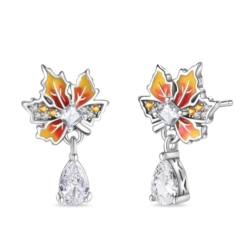 Classic Earrings 925 Silver Autumn Maple Leaf Ear Of Wheat Hoop Butterfly Cone Earring For Women Birthday Fine Jewelry Warm Gift