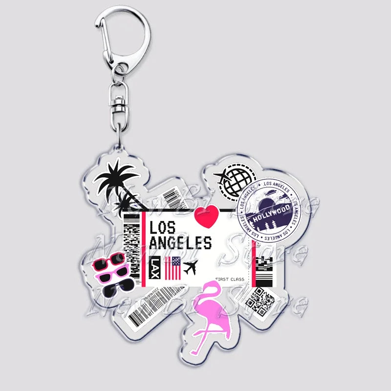 Hot Boarding Pass Keychains for Accessories Bag  NEW YORK TOKYO SEOUL PARIS LONDON Travel Souvenir Tickets Keyring Friends Gifts