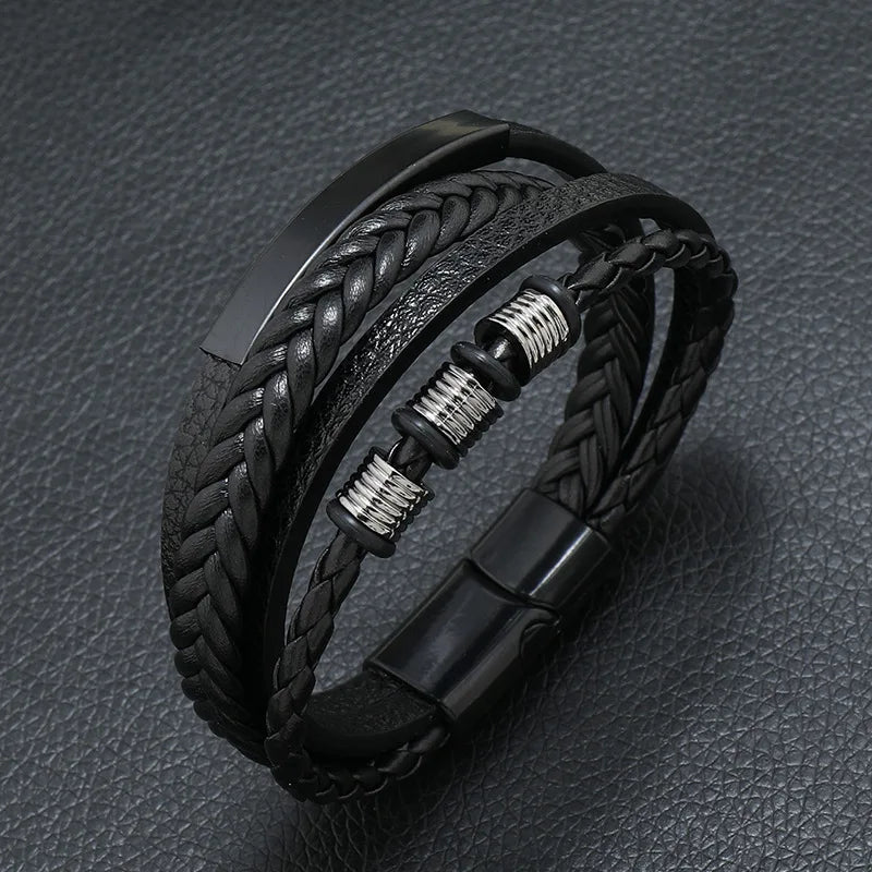 Bracelet en cuir pour homme avec symboles musicaux, style vintage et créatif. Bracelet simple multicouche en cuir.